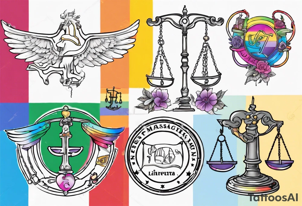 Massachusetts outline in pride colors with a Libra sign tattoo idea
