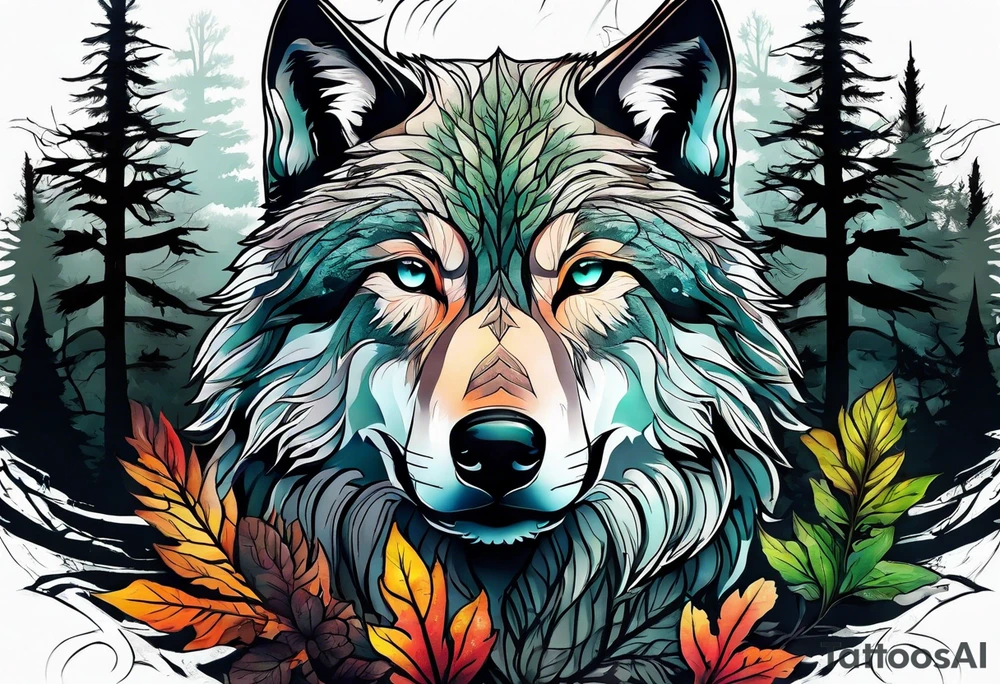 Forest in wolf tattoo idea