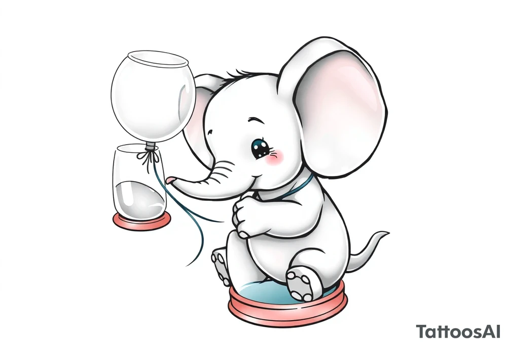 Baby elephant in  hour glass holding autism balloon tattoo idea