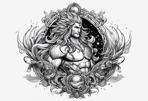 Neptun mit ganzen Körper im Wasser stehend tattoo idea