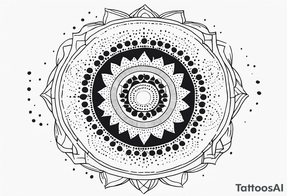 simple sunshine mandala made of black dots with circles tattoo idea