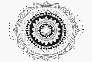 simple sunshine mandala made of black dots with circles tattoo idea