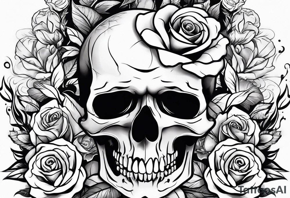 skull and roses tattoo idea