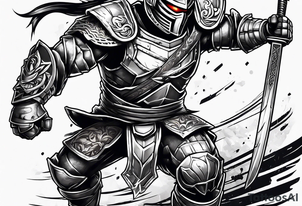 Robot ninja warrior fighting a gladiator on forearm tattoo idea