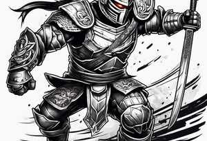 Robot ninja warrior fighting a gladiator on forearm tattoo idea
