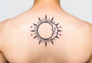 celestial sun and moon embrace with constellation patterns tattoo idea