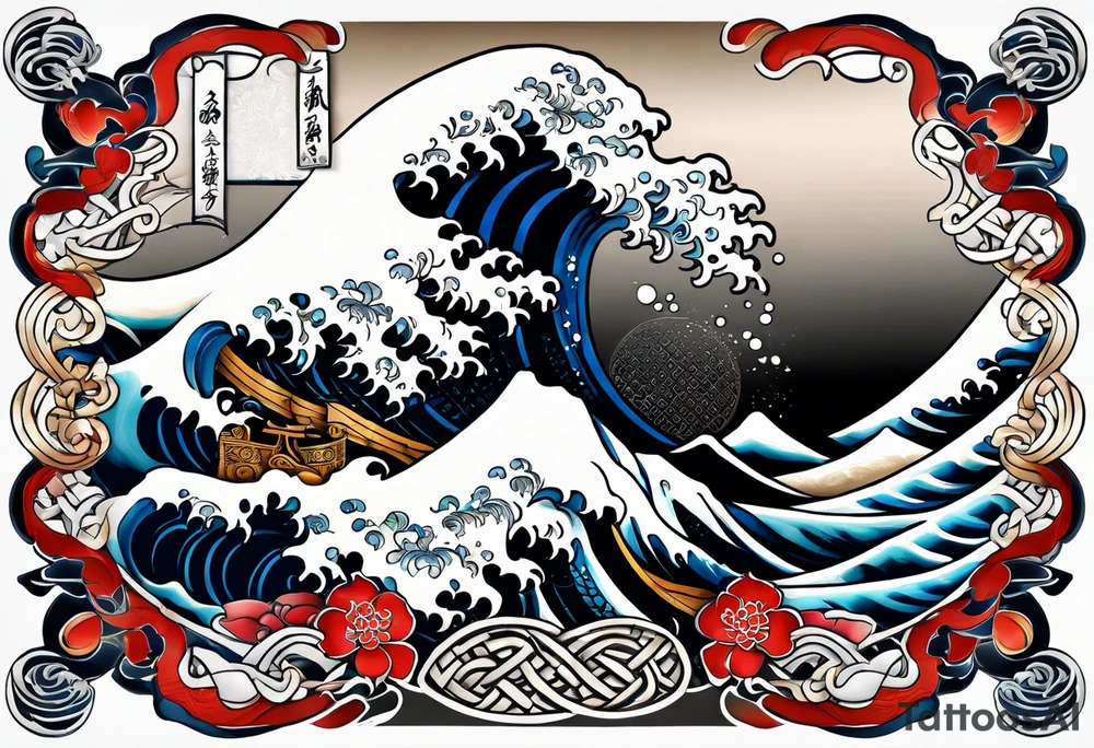 japanese wave mixed in celtic patterns equally. tattoo idea