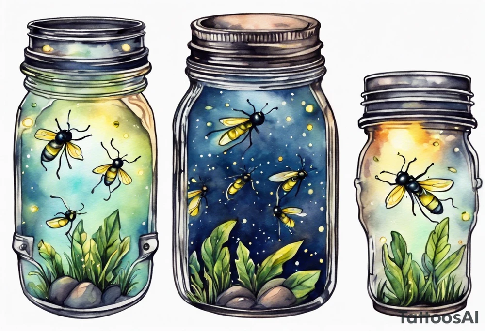 Fireflies coming out of a mason jar tattoo idea