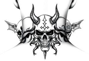 Tribal skulls of the devil with Japanese signs of the dead tattoo idea