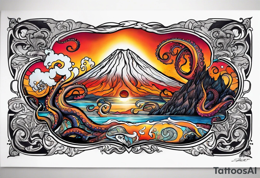 Octopus, volcano erupting tattoo idea