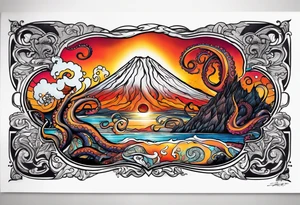 Octopus, volcano erupting tattoo idea