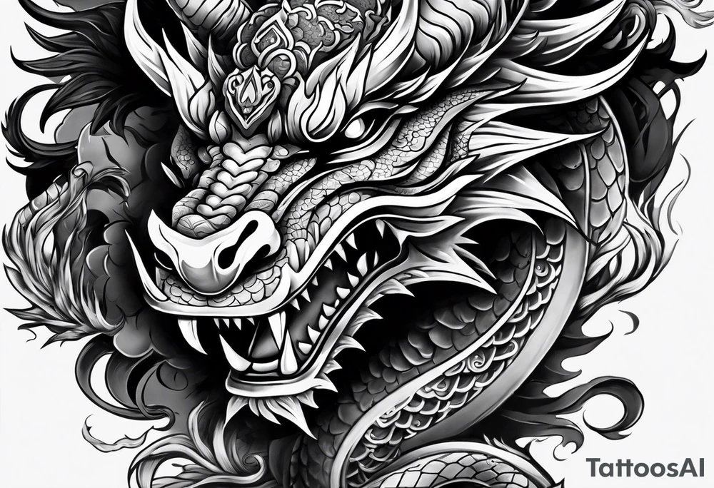 dragon mask fire tattoo idea