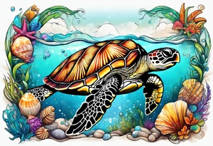 beachy seashell sea turtle tattoo idea