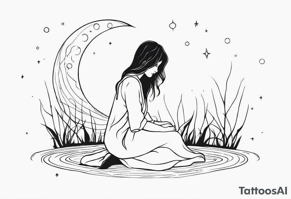 Wiccan moon tears girl on ground tattoo idea