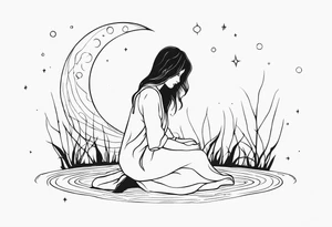 Wiccan moon tears girl on ground tattoo idea