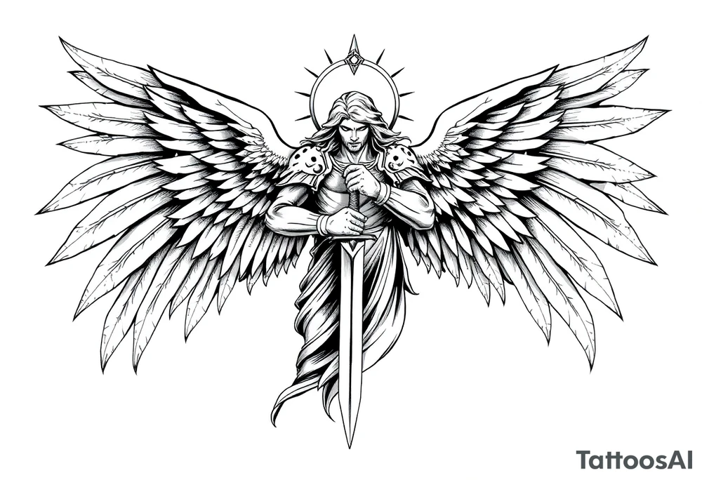 Holy Archangel, Biblical, Christianity, Hebrew, Guards of Christianity, Holding a sword, having six wings, seraphim, seek justice, love mercy, walk only with God tattoo idea