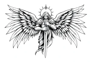 Holy Archangel, Biblical, Christianity, Hebrew, Guards of Christianity, Holding a sword, having six wings, seraphim, seek justice, love mercy, walk only with God tattoo idea