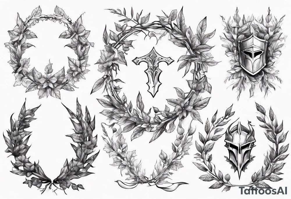 Knight wreath leaves tattoo idea