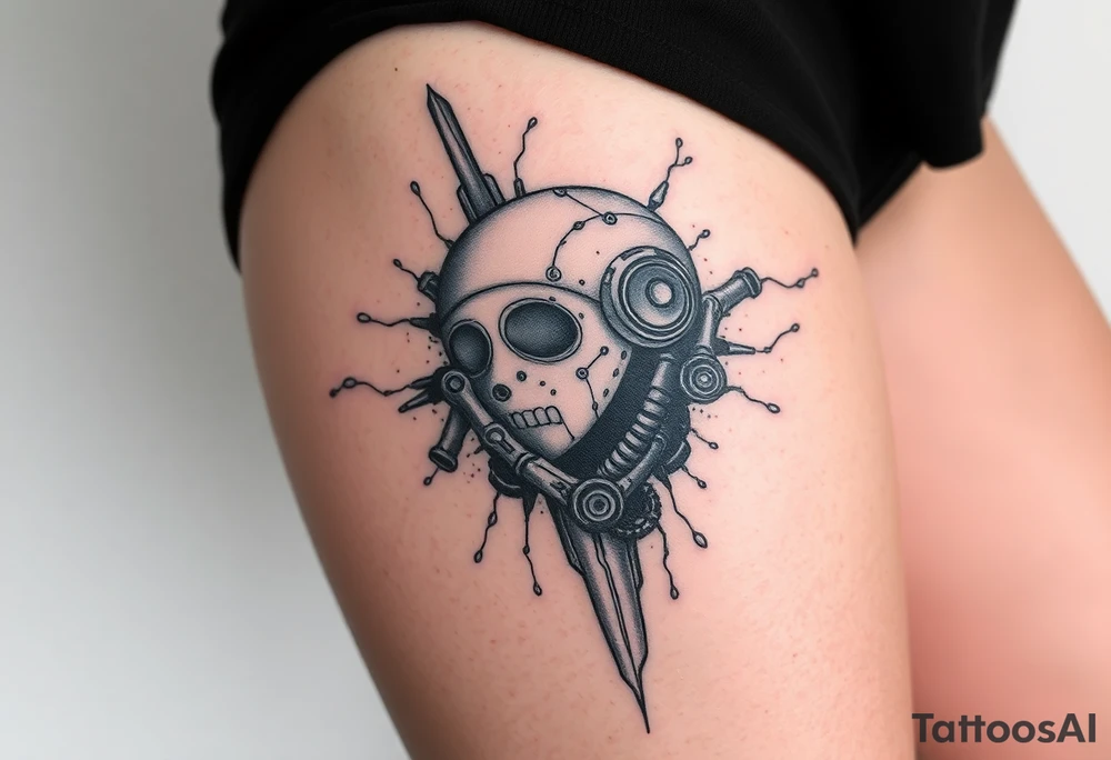 A big slash wound revealing a robotic under the skin tattoo idea