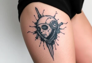 A big slash wound revealing a robotic under the skin tattoo idea