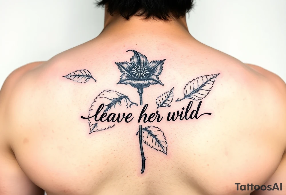 small tattoo of nightshade with words "leave her wild" on the leaves tattoo idea
