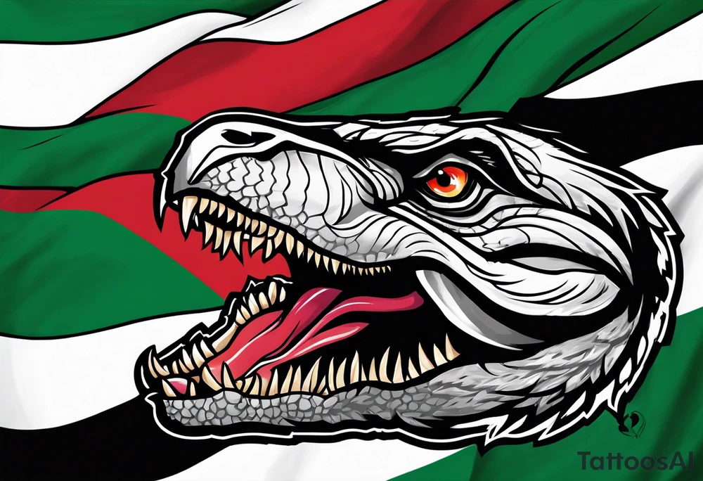 Old school Raptor eating palestine flag tattoo idea