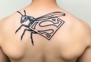 Black ant carrying a superman logo tattoo idea