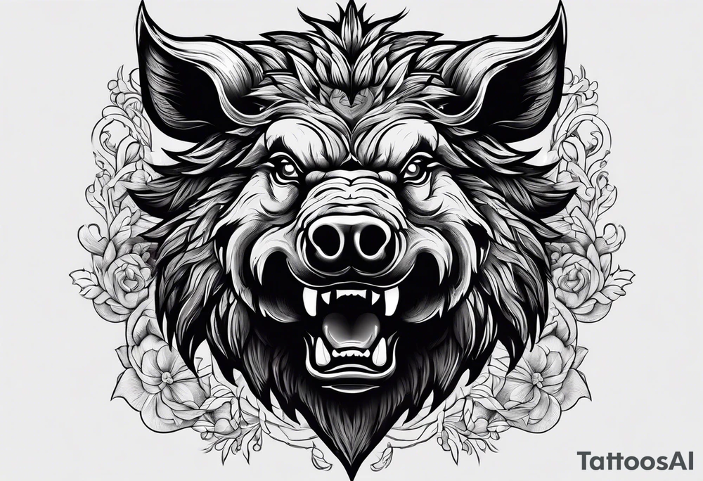 angry boar front tattoo idea