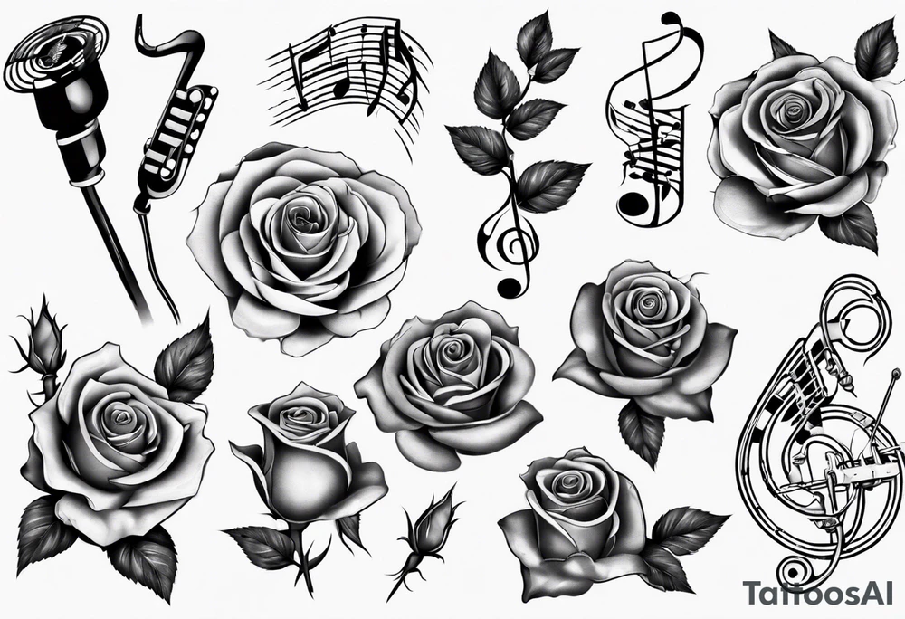 music, roses tattoo idea