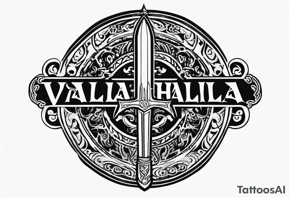 Valhalla round shield fire sword tattoo idea