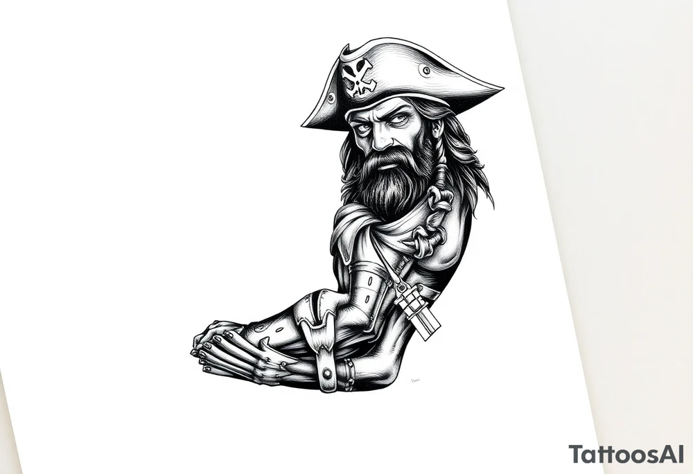 Blackbeard pirate theme sleeve tattoo idea