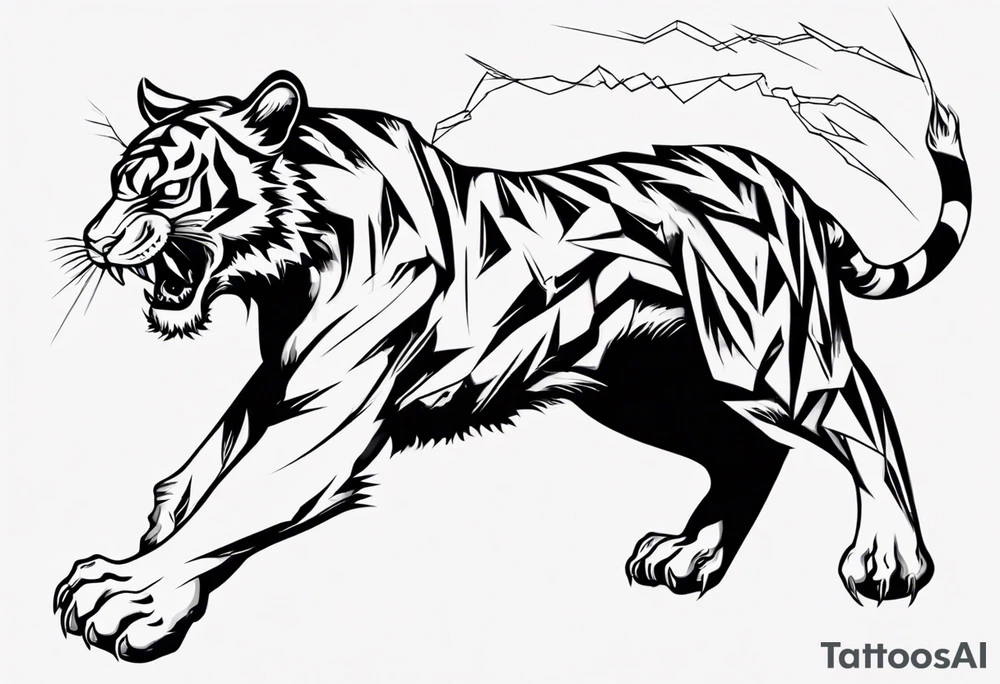 mythical ferocious tiger with lightning around it. The tattoo is for a forearm sleeve tattoo idea