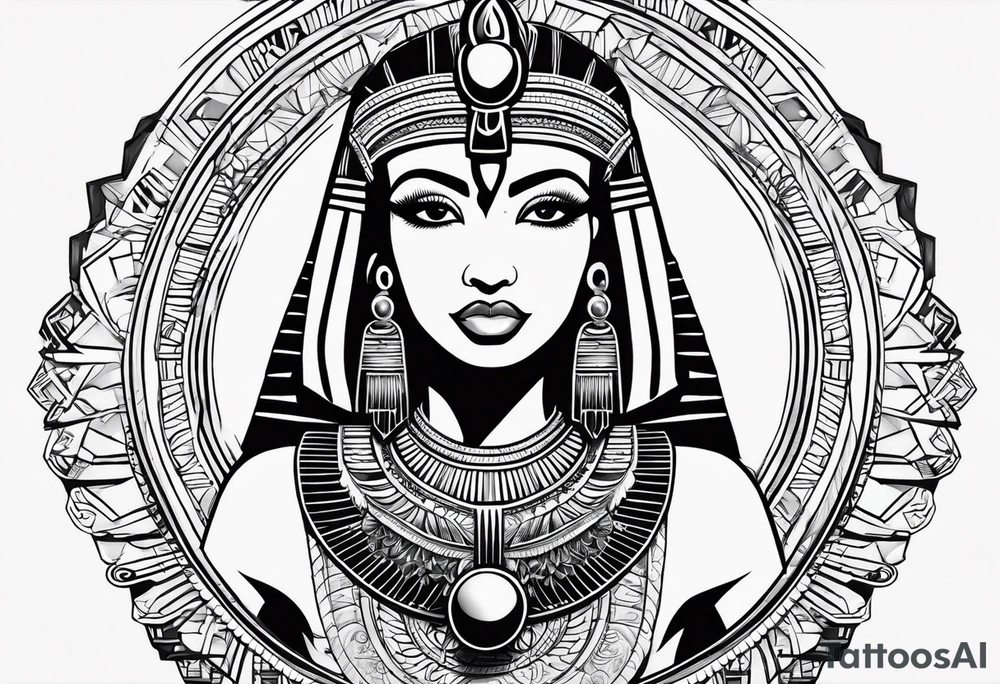 black and white Egyptian goddess Isis tattoo idea
