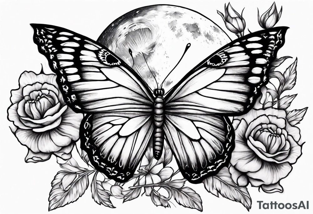 carnation butterfly moon behind tattoo idea