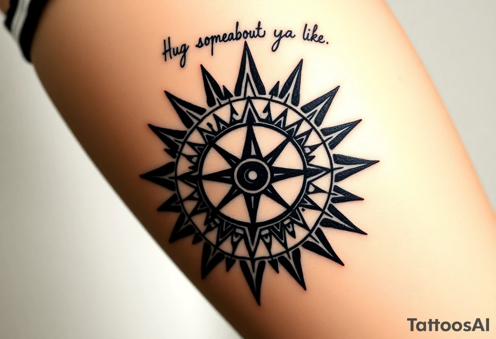 Sundial casting shadow with handwriting “Hug somebody ya like” above. tattoo idea