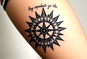 Sundial casting shadow with handwriting “Hug somebody ya like” above. tattoo idea