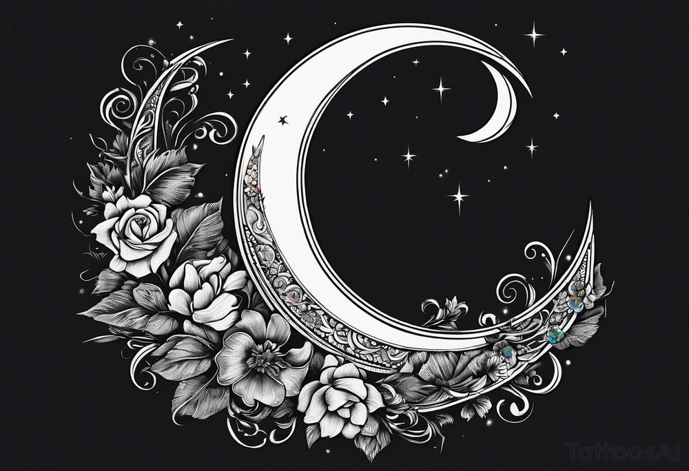 Small crescent moon with a rainbow tattoo idea