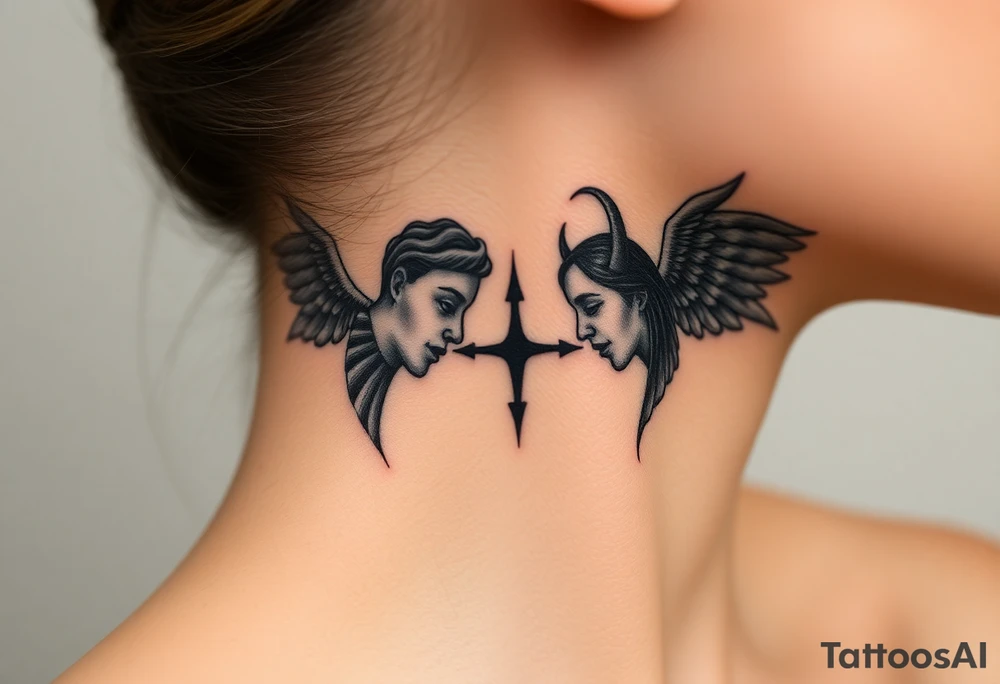Angel (right) whispering in the right ear, demon (left) whispering in the left ear tattoo idea