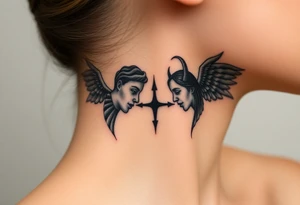 Angel (right) whispering in the right ear, demon (left) whispering in the left ear tattoo idea