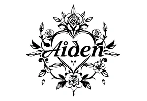 The name Aiden hearts and roses and vines tattoo idea