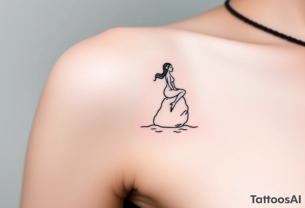 mermaid above water sitting on rock tattoo idea