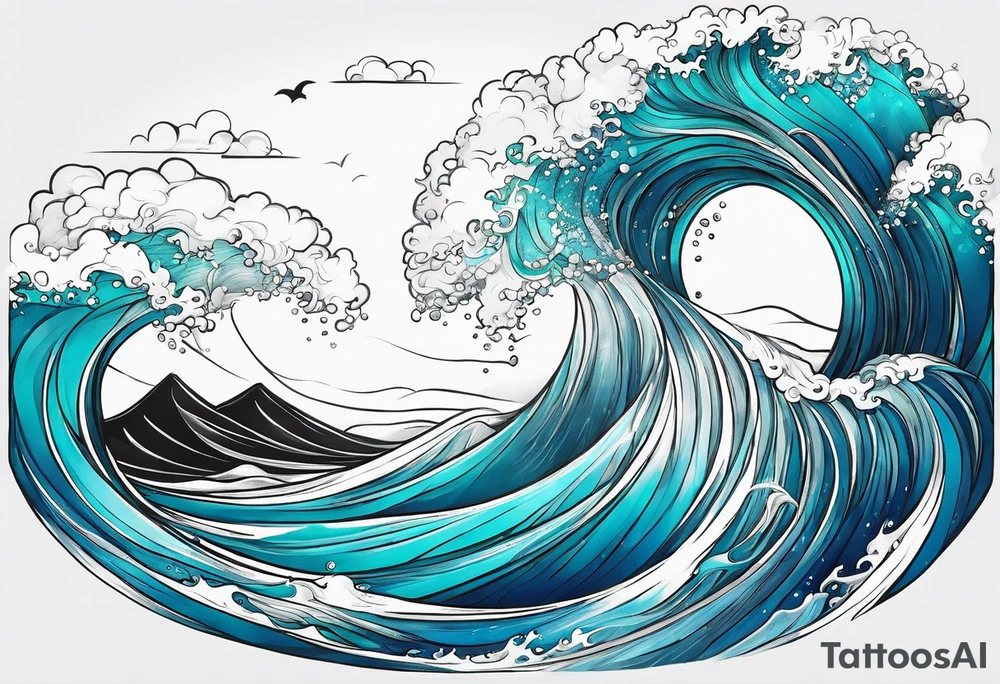 ocean waves with "come what may" written underneath in cursive tattoo idea