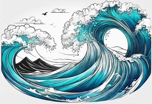 ocean waves with "come what may" written underneath in cursive tattoo idea