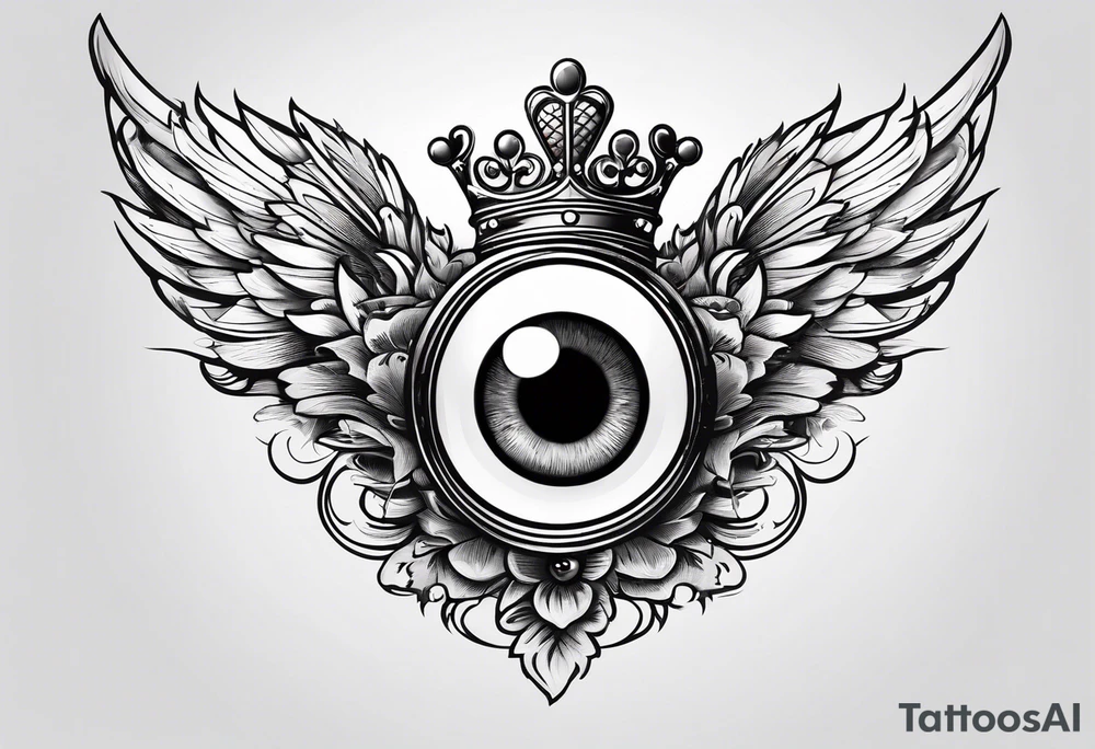 big eye with wings and crown tattoo idea
