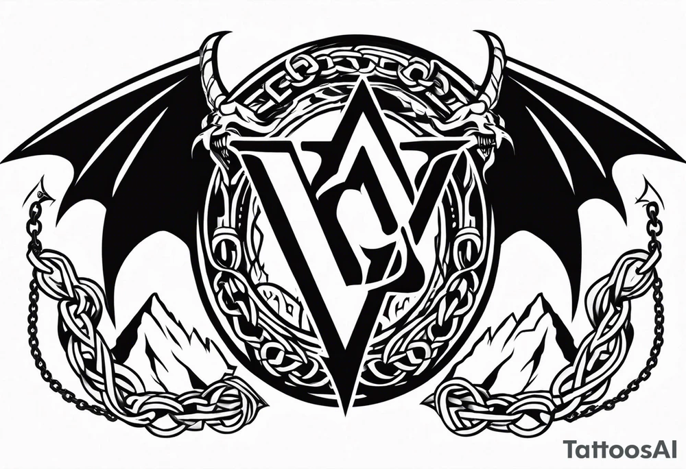 Valhalla sword shield dragon axe Valknut barbed wire chains tribal tattoo idea Valhalla sword shield dragon axe Valknut barbed wire chains tribal tattoo idea