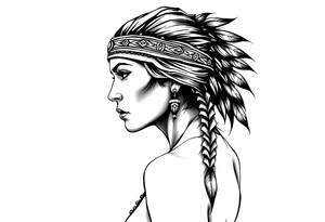 Female Native American with headband side pose tattoo idea
