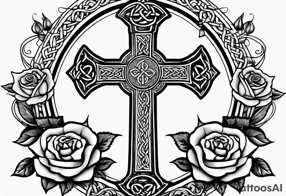 Celtic cross with roses tattoo idea
