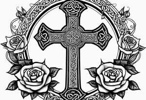 Celtic cross with roses tattoo idea