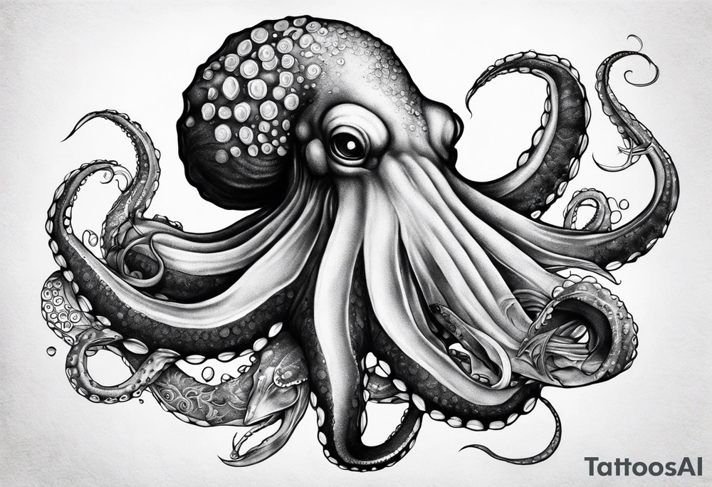 Octopus squeezing to death a black marlin tattoo idea