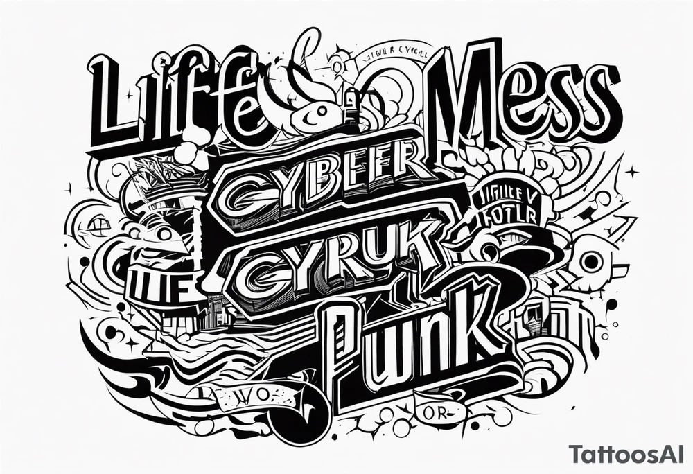 Life’s a mess in cyber punk writing tattoo idea